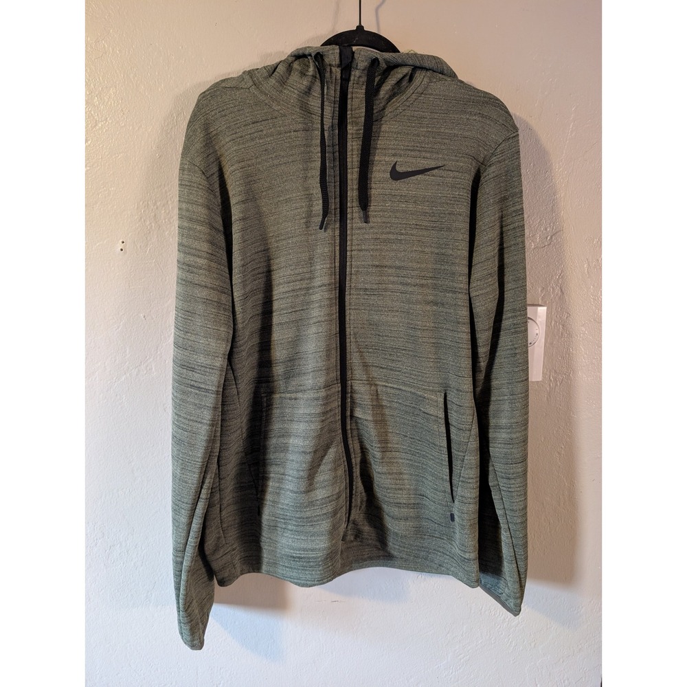 Nike Men's Medium Full Zip Training Hoodie Heather Olive Gray Grid Fleece